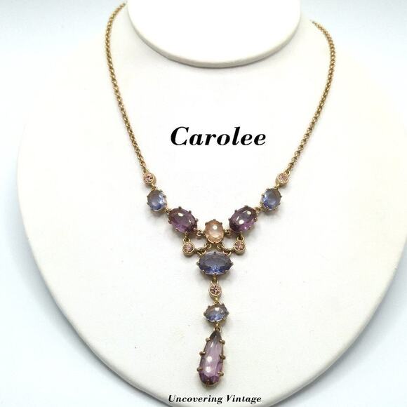 Carolee Purple Lavender Rhinestone Necklace, Gold Tone, 18 Inches - Picture 2 of 8